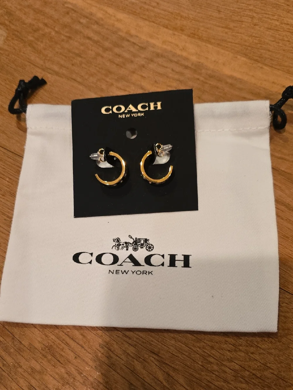 Coach Gold Tone Signature Earrings & Dustbag - Picture 4 of 4